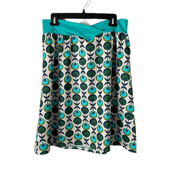 Misslook Retro Midi-Skirt 70’s Inspired Groovy Olive Printed MCM Style Size L - Picture 3 of 8